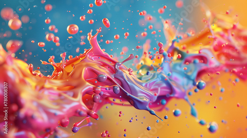 3D rendered digital colour explosion, drips and splashes, bright saturated colours