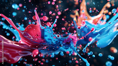 3D rendered digital colour explosion, drips and splashes, bright saturated colours