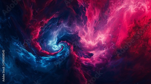 An abstract image featuring fusion, resurrection, and time travel elements into a background pattern of midnight blue, royal blue, and burgundy red. photo