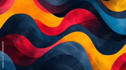 Abstract background pattern featuring dark navy blue, bright scarlet red, and light lemon yellow. Emphasizes negative space with a minimal, raw style. photo