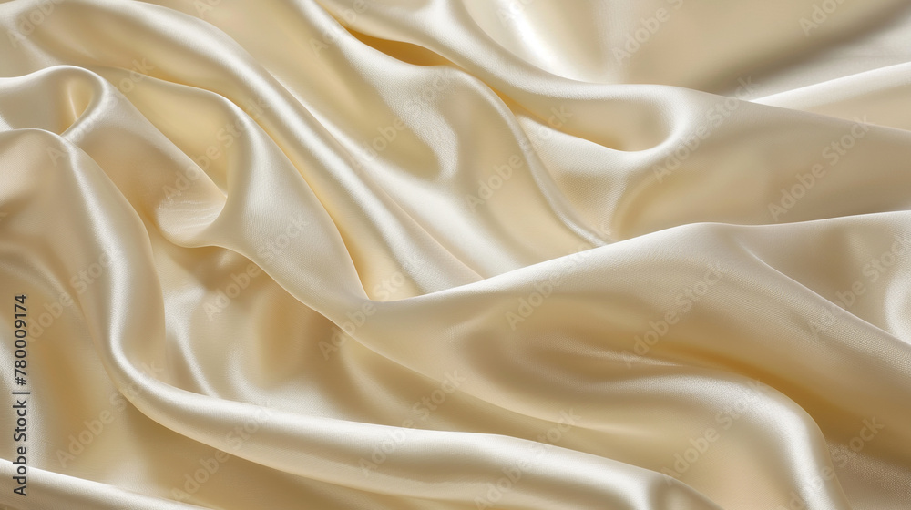 A shiny, smooth satin ivory fabric with a slight sheen and soft texture A shiny, smooth satin ivory fabric with a slight sheen and soft texture