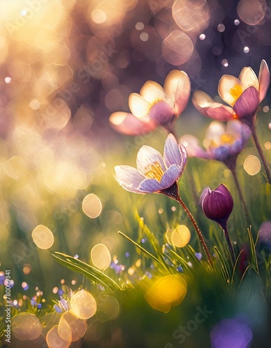 Enchanting spring blossoms basking in warm sunset bokeh glow © Emil