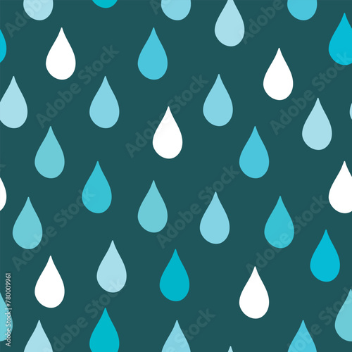 Raindrops seamless pattern. Vector illustration on blue background. It can be used for wallpapers, wrapping, cards, patterns for clothing and others. © Evalinda
