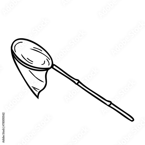 Fishing, butterfly net. Hand drawn vector illustration in doodle style isolated on white background.