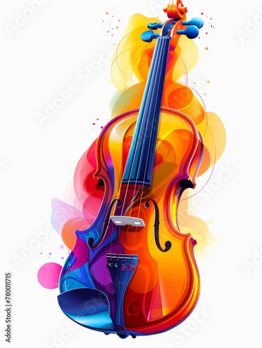 A colorful violin on a white background