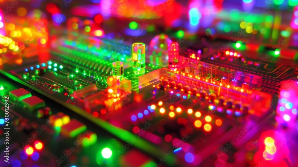 a circuit board with colorful lights