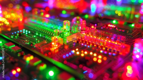 a circuit board with colorful lights photo