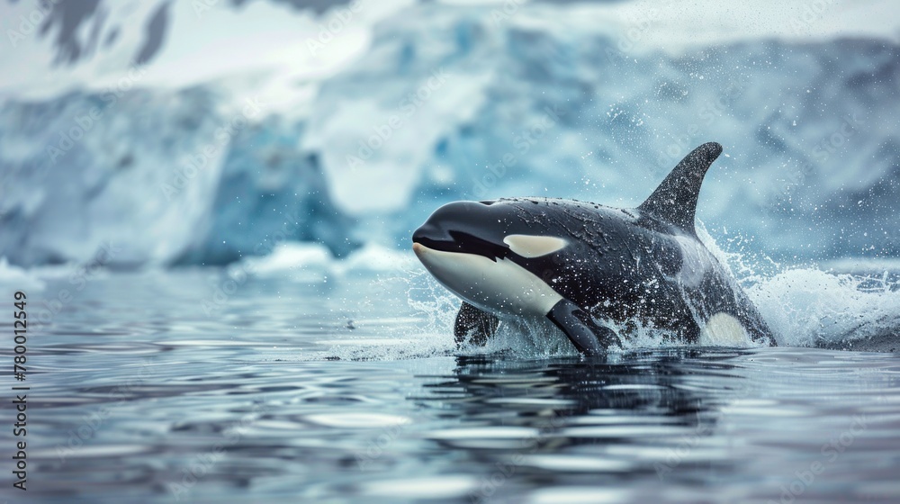 Obraz premium World Oceans Day Environmental Saving Concept, orca whales jumping out of the sea surface