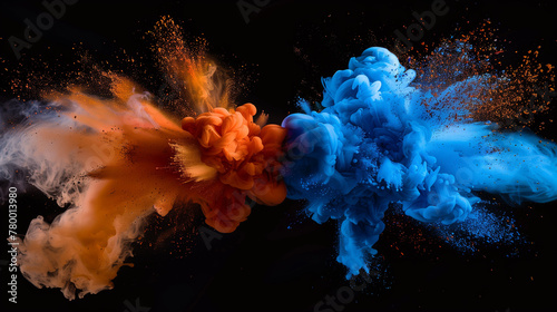 A double explosion of colour, a clash of contrasting colours and shades, symbolising conflict and harmony photo