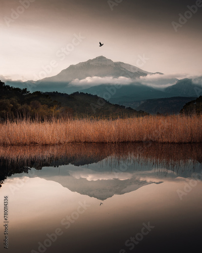 beautiful mountain reflection in water of the phaselis photo
