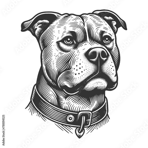 Dog Portrait Bull Terrier sketch engraving generative ai fictional character vector illustration. Scratch board imitation. Black and white image.