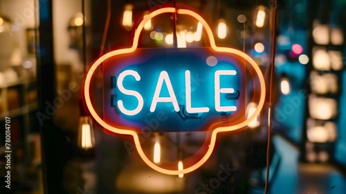 a neon sign saying SALE