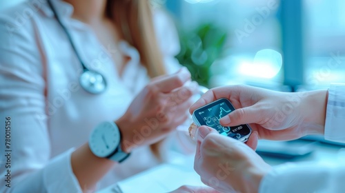 Health professional demonstrating smartwatch features to patient
