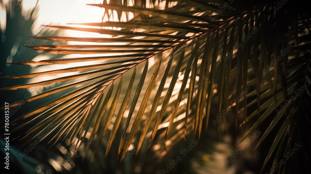 Warm Golden Sunlight Filtering Through Elegant Palm Fronds at Sunset