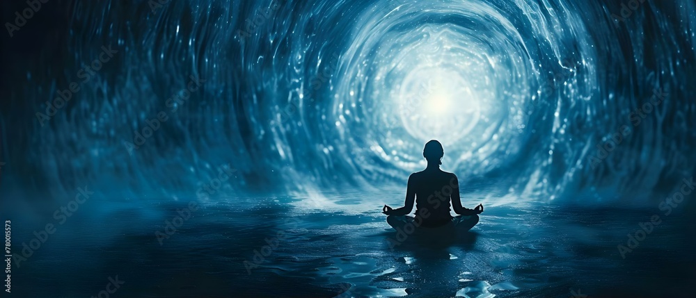 Tranquility Vortex: Meditation and Cosmic Energy. Concept Meditation, Energy Healing, Spiritual Development, Mindfulness Training