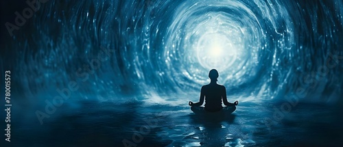 Tranquility Vortex: Meditation and Cosmic Energy. Concept Meditation, Energy Healing, Spiritual Development, Mindfulness Training photo