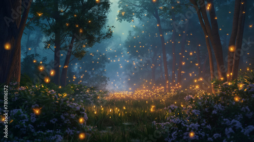Enchanted Forest Glade with Fireflies © PixelGuru