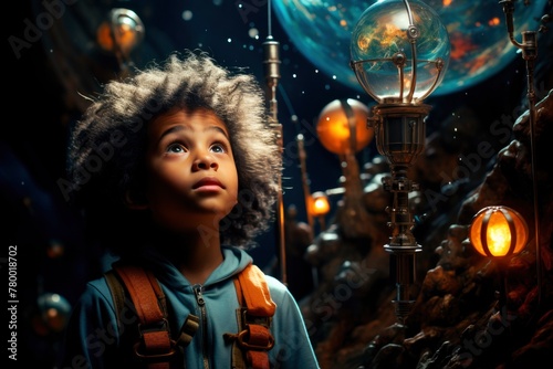 Dreamy Young Explorer in a Fantastical Imaginary World