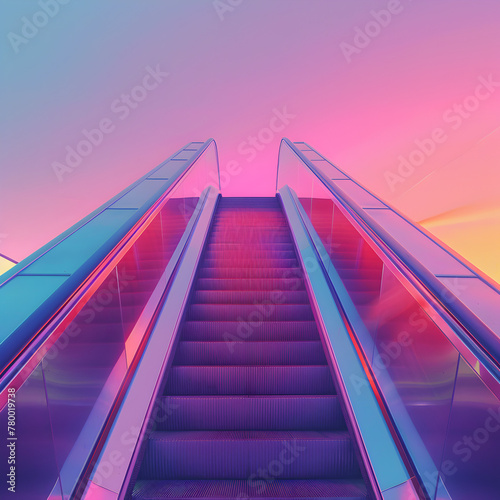 The escalator is very long and has a very bright color