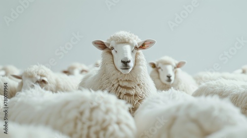 One white sheep raises its head above the rest, symbolizing the courage to be different and to lead with identity