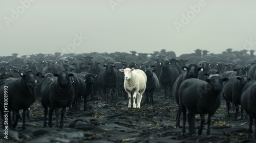The distinct white sheep leading a flock of black, a visual metaphor for embracing individuality and leadership