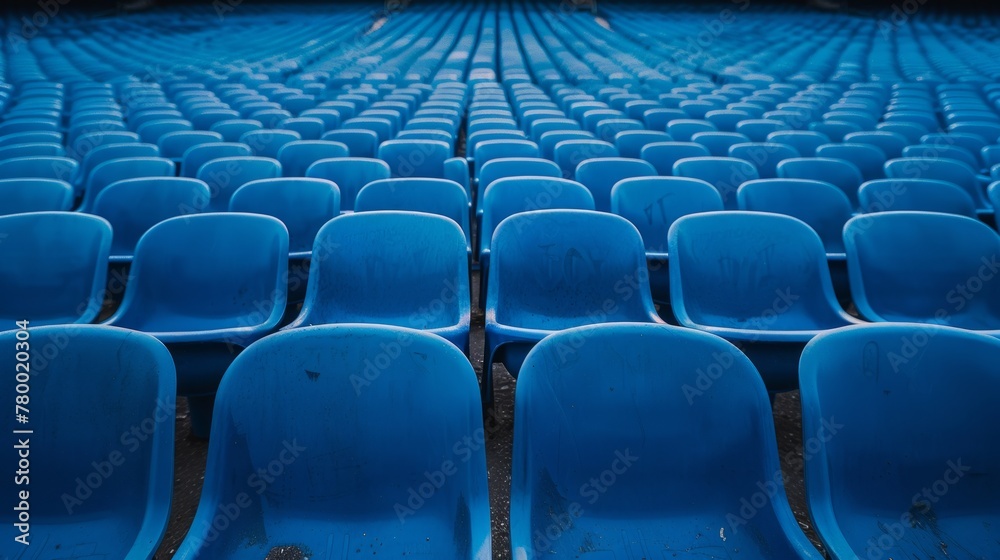 Obraz premium Blue stadium seats with a centered perspective view