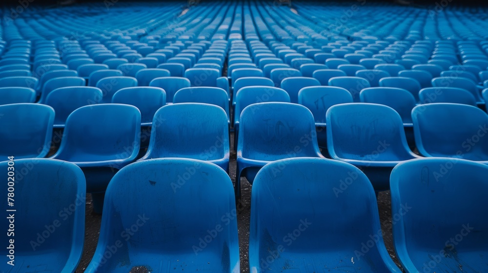 Blue stadium seats with a centered perspective view Blue stadium seats with a centered perspective view