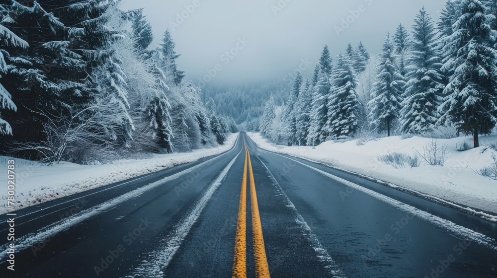 An empty road through the snow whispers of escape, exploration, and the enduring spirit of adventure An empty road through the snow whispers of escape, exploration, and the enduring spirit of adventure