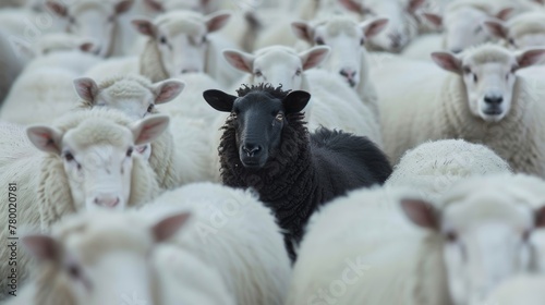 Amidst the uniformity, a black sheep asserts its presence as a leader, celebrating diversity and unique traits