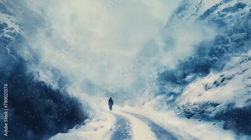 Journey across a snowy path, a metaphor for navigating life's trials with the promise of discovery and freedom ahead