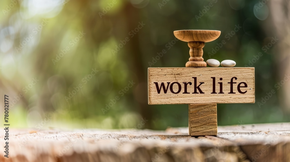 Wooden signpost with work life balance concept on nature background ...