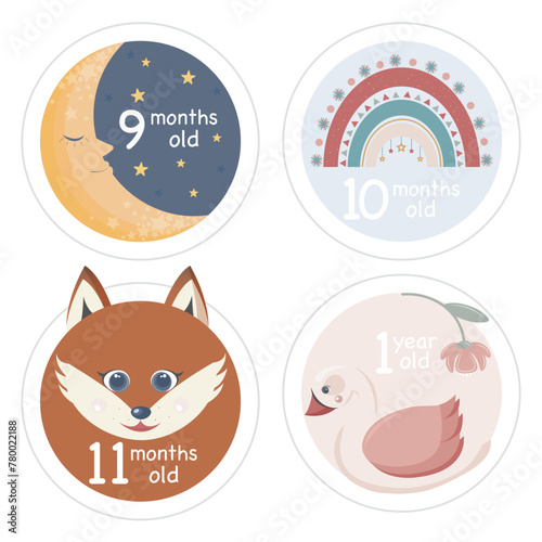 Monthly milestone cards for newborn baby photo shoot. First year, 9, 10 and 11 months