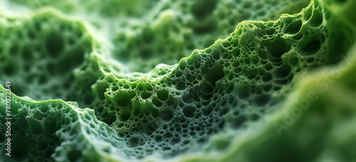 Close up green organic texture, microscopic photography