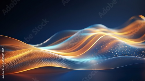 An orange and blue light wave flows dynamically in a dark space, perfect for technology and design themes