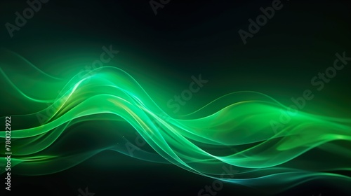 Abstract digital art of green flowing waves with a touch of luminance, creating a serene and dynamic backdrop