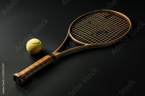 Close-up of male hand holding tennis ball and racket, professional tennis player starting set in the tennis hall. Beautiful simple AI generated image in 4K, unique. © ArtSpree