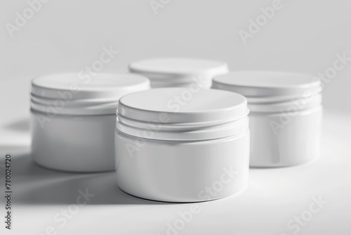 Blank cosmetic jars on white background