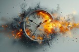 Time running out, wall clock disintegrating, white background