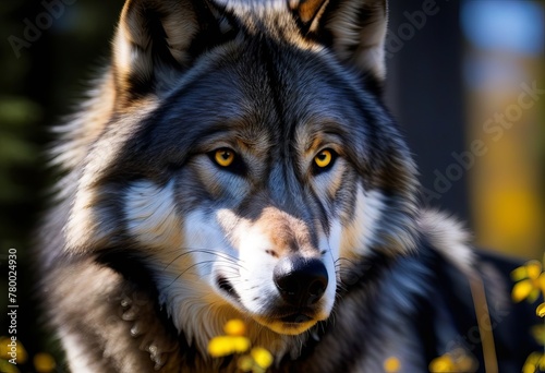 Captivating Close-up of a Grey Wolf s Piercing Yellow Eyes