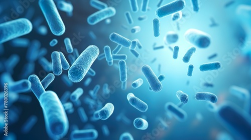 Obraz na płótnie Close-up image highlighting the details and textures of bacteria in a blue, luminescent environment w salonie
