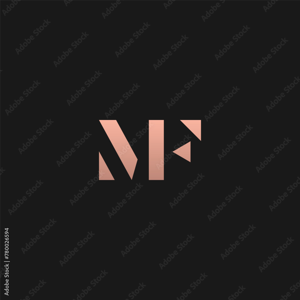 MF monogram fashion logo in stencil style letters with gold color. MF monogram fashion logo in stencil style letters with gold color.