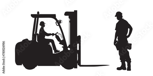 Silhouette of a worker driving a forklift. Silhouette for Happy labor day celebration
