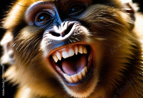 Captivating Close-up of a Smiling Barbary Macaque Monkey photo
