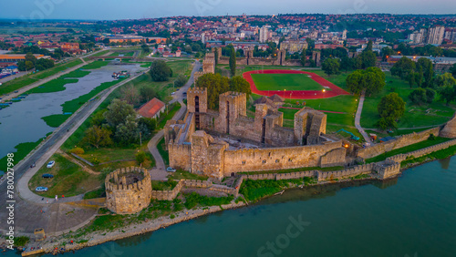 Sunset aerial view of Smederevo fortress in Serbia