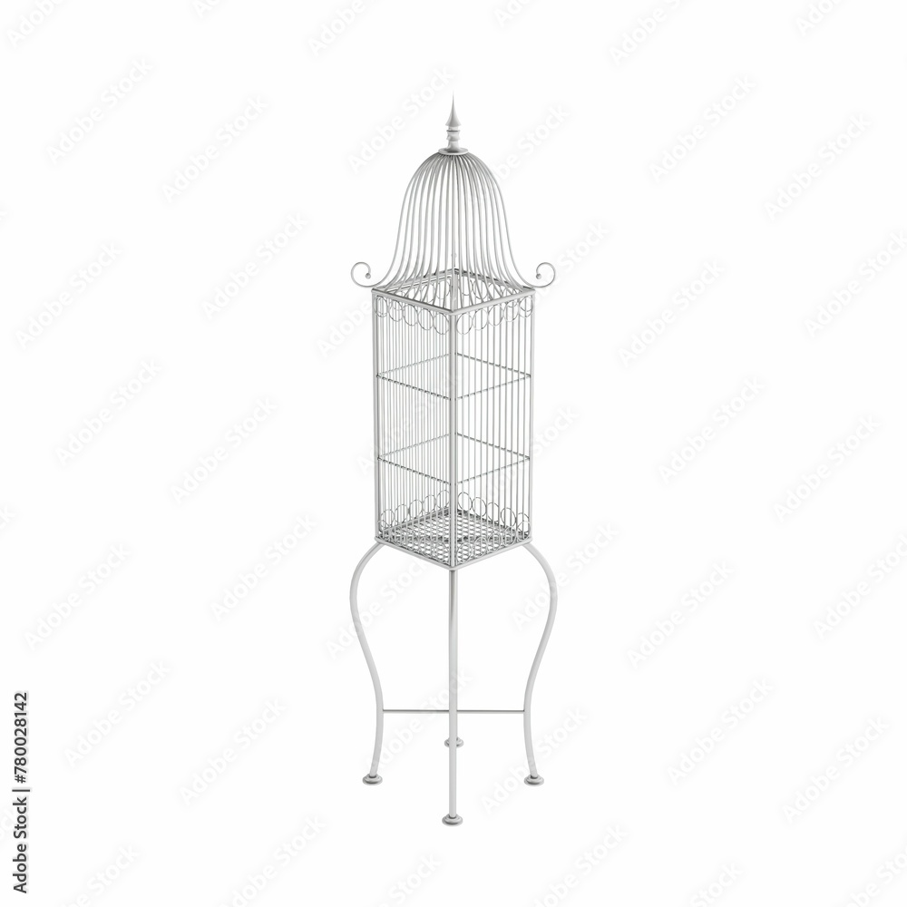 3D illustration of a metal birdcage on a white background 3D illustration of a metal birdcage on a white background