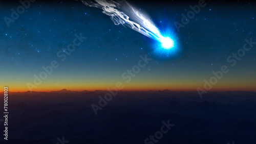 12P/Pons–Brooks is a periodic comet with an orbital period of 71 years. Comets with an orbital period of 20–200 years are referred to as Halley-type comets. 3d rendering