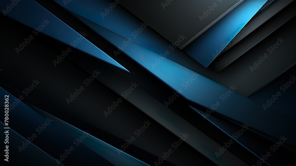 Obraz premium A visually captivating image featuring angular dark forms dynamically interlaced and highlighted with pops of blue light for a modern feel