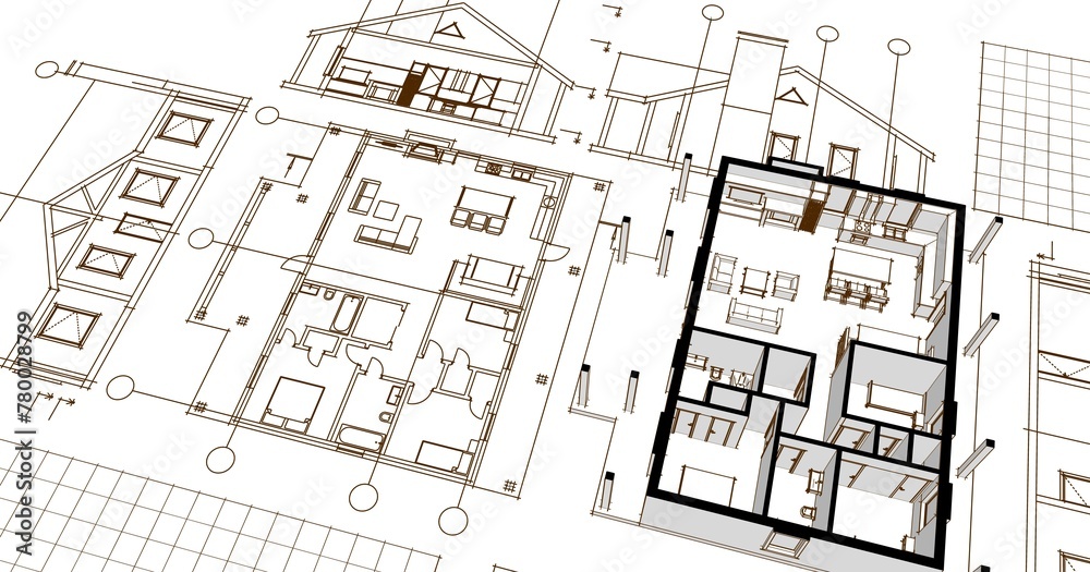 house architectural sketch 3d illustration house architectural sketch 3d illustration