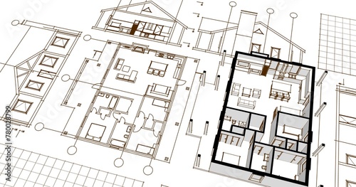 house architectural sketch 3d illustration