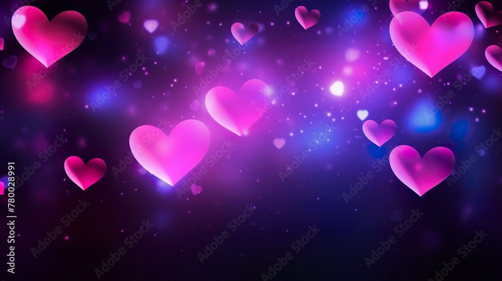 A romantic depiction of numerous pink hearts floating against a cosmic starry background A romantic depiction of numerous pink hearts floating against a cosmic starry background